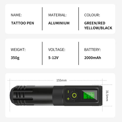 Powerful Wireless Tattoo Pen Rotary Machine 3.5mm Stroke Timing Function 2000mAh LED Display for Liner Shader (tattoo vél)